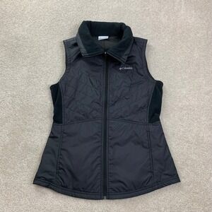 Columbia Puffer Vest Womens XS Black Quilted Fleece Side Panels Full Zip Hiking